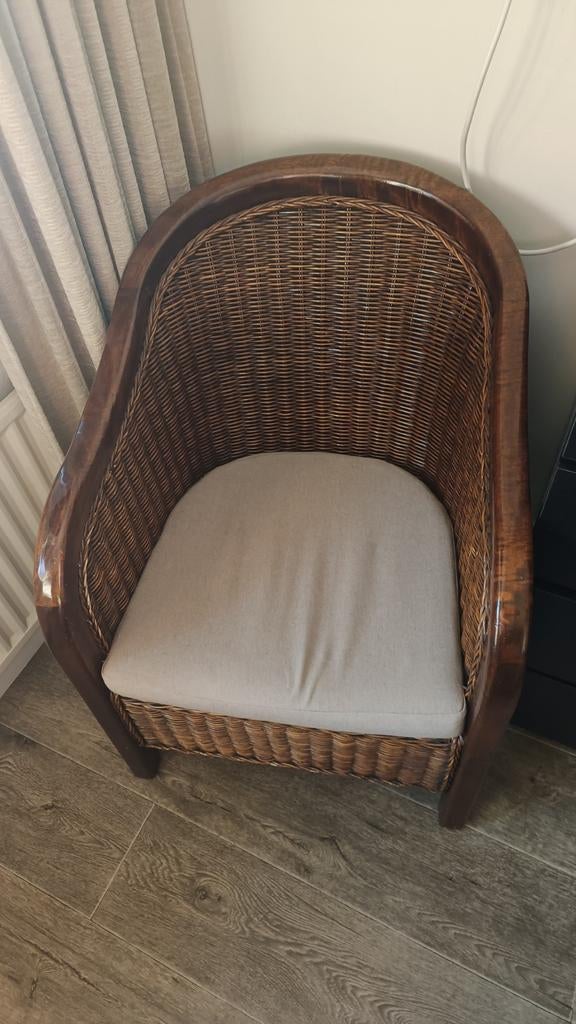 Twee mooie rotan kuipstoelen met kussens, Ophalen, Gebruikt, Twee, Bruin