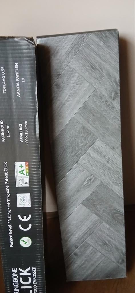 Visgraat kliklaminaat van goede kwaliteit grijs/was- 17 m², Ophalen, Kunststof, 50 tot 150 cm, Nieuw