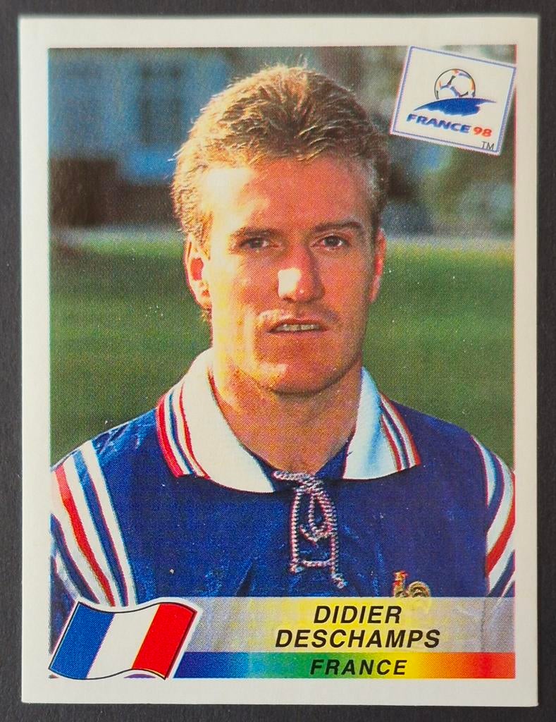 Panini sticker Didier Deschamps - Frankrijk, WK 98, Ophalen of Verzenden, Zo goed als nieuw, Buitenlandse clubs, Poster, Plaatje of Sticker