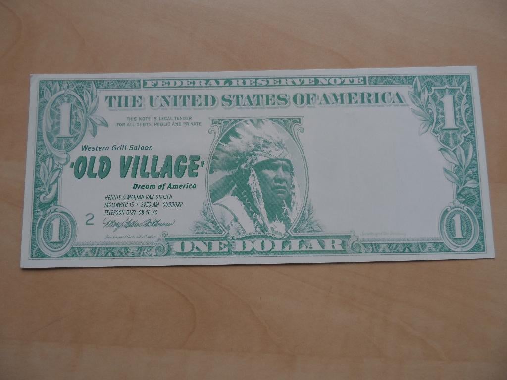Amerika, Indiaanse dollar Old Village 1 dollar, Ophalen of Verzenden, Noord-Amerika, Los biljet