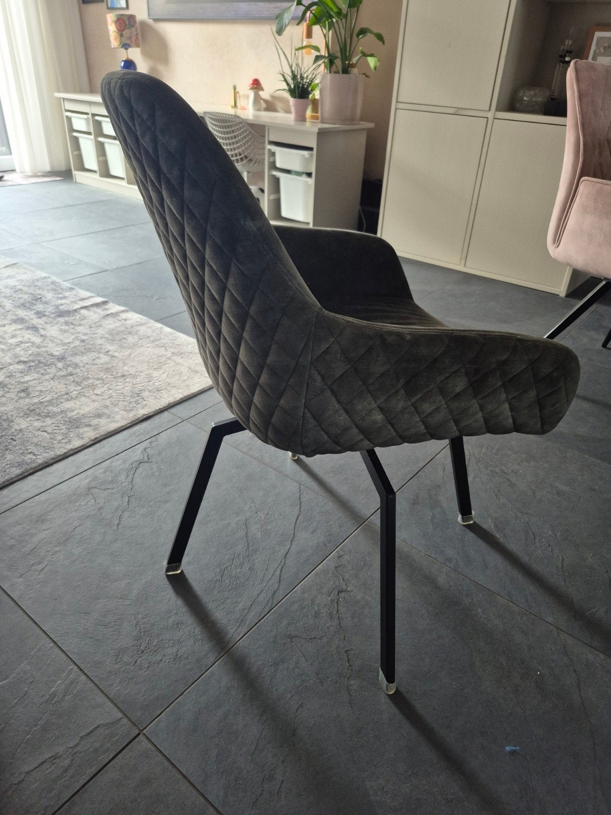 4 Velvet Groene Eetkamerstoelen met Armleuning, Huis en Inrichting, Ophalen, Overige kleuren, Zo goed als nieuw, Vier