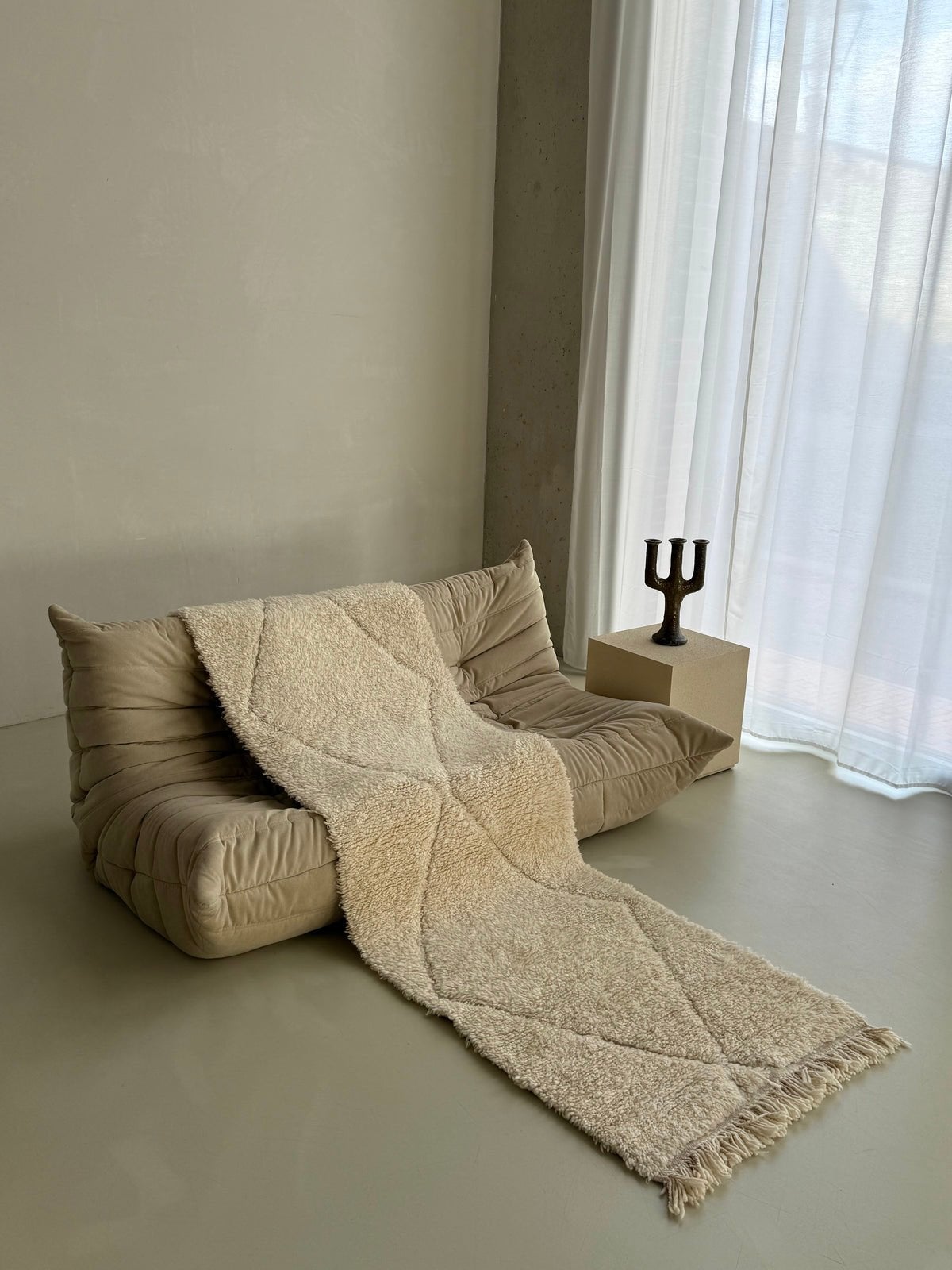 Berber Beni Ouarain vloerkleed - loper, Wit, Rechthoekig, Nieuw, 200 cm of meer