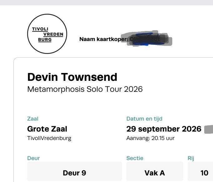 Devin Townsend concert Utrecht Tivoli, Tickets en Kaartjes, Eén persoon, September