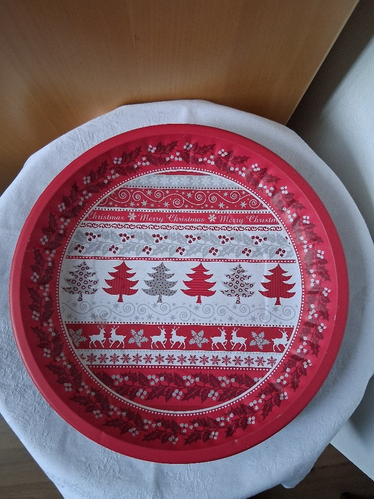 Kerstdienblad van blik rood wit *eureka*, Diversen, Ophalen of Verzenden, Zo goed als nieuw