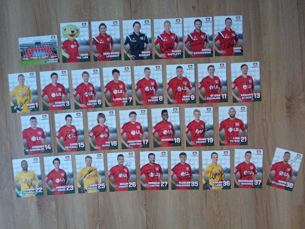 Gesigneerde 2014-2015 spelerskaarten Bayer 04 Leverkussen, Ophalen of Verzenden, Nieuw, Buitenlandse clubs, Spelerskaart
