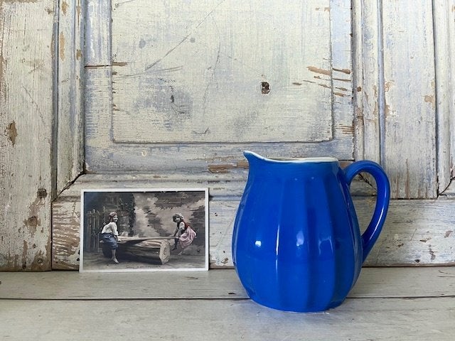 Art deco blauwe aardewerk waterkan wijnkan. Uniek exemplaar!