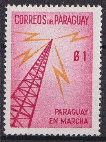 Paraguay 1961 Telecommunicatie Radiotoren, Postzegels en Munten, Postzegels | Thematische zegels, Verzenden, Postfris, Plaats of Gebouw