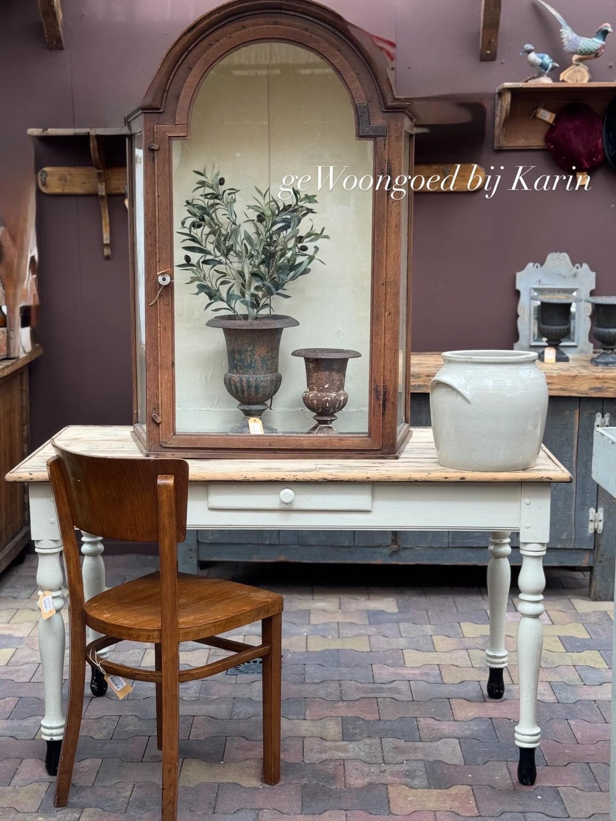 Antiek, Vitrine, gebogen bovenkant, eikenhout, pronkkast, Ophalen