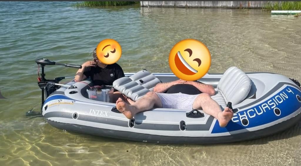 CompleteintexExcursion 4 Vaarset40lbs MotorAccu2023VISKLAAR!, Watersport en Boten, Ophalen, Zo goed als nieuw, Complete set