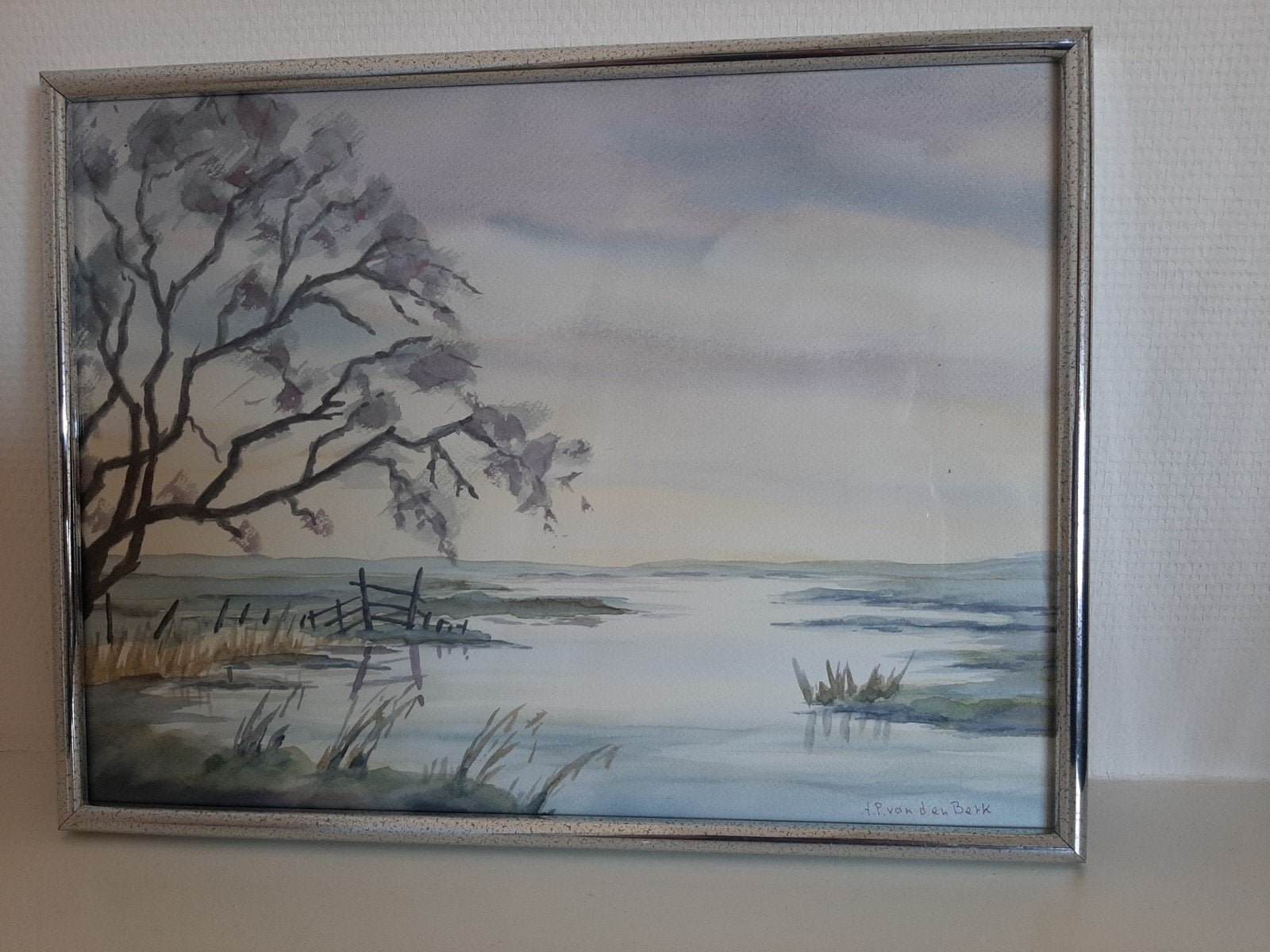 Ingelijste  aquarel landschap bij de murkbrug, Antiek en Kunst, Kunst | Schilderijen | Klassiek, Ophalen of Verzenden