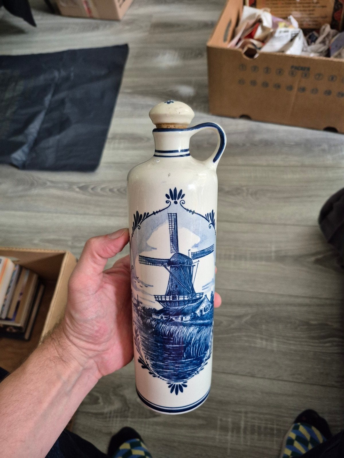Delfts Blauw Bols Jenever Kruik - Molen en Bloemen, Ophalen of Verzenden