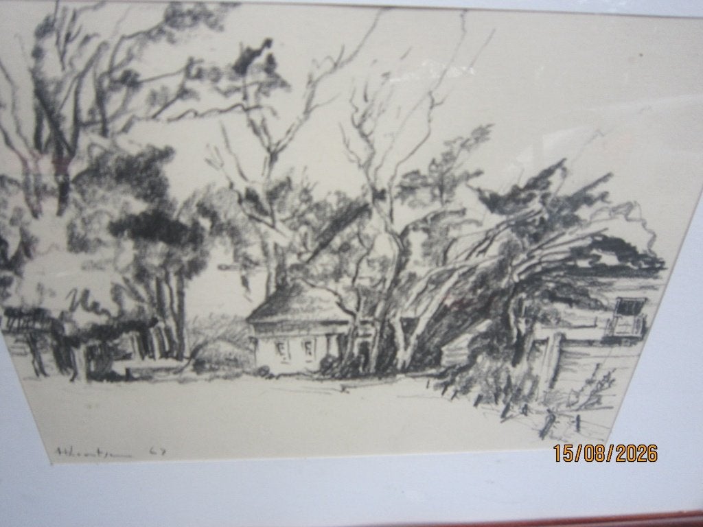 HUUB LOONTJES1906 MaaSTRICHT, P.Scheen) Tekening in lijstje, Antiek en Kunst, Kunst | Tekeningen en Foto's, Ophalen, Tekening