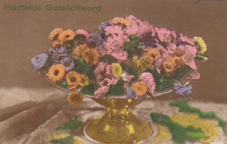 G091 oude ansichtkaart 1926 hartelijk gefeliciteerd bloemen, Ophalen of Verzenden, 1920 tot 1940, Gelopen, Feest(dag)