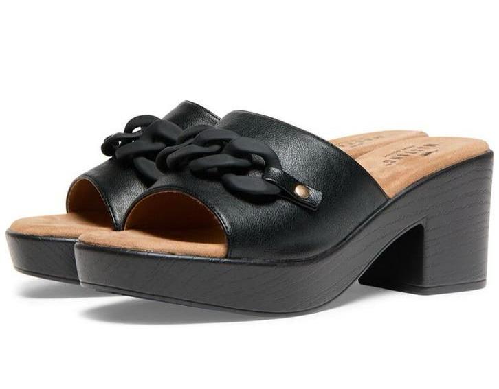 Mustang muiltjes met hak maat 40, zwart, leer, nieuw, Zwart, Nieuw, Mustang, Sandalen of Muiltjes