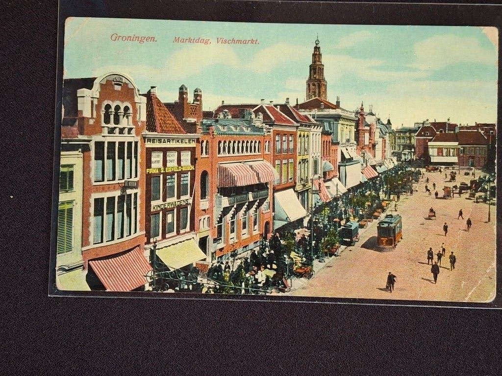 Oude ansichtkaart Groningen, Marktdag Vischmarkt 1917, Ophalen of Verzenden, Voor 1920, Gelopen, Groningen