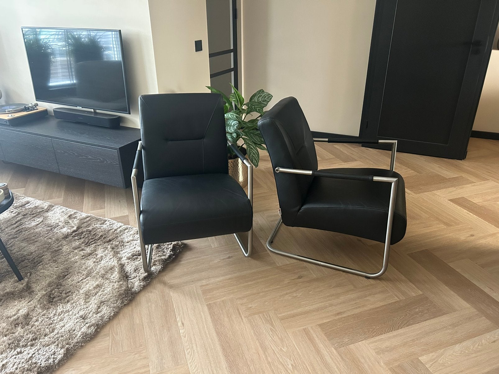 2x Movani Fauteuil Esther - Leer RVS frame Eijerkamp, Ophalen, Gebruikt, 50 tot 75 cm, Leer