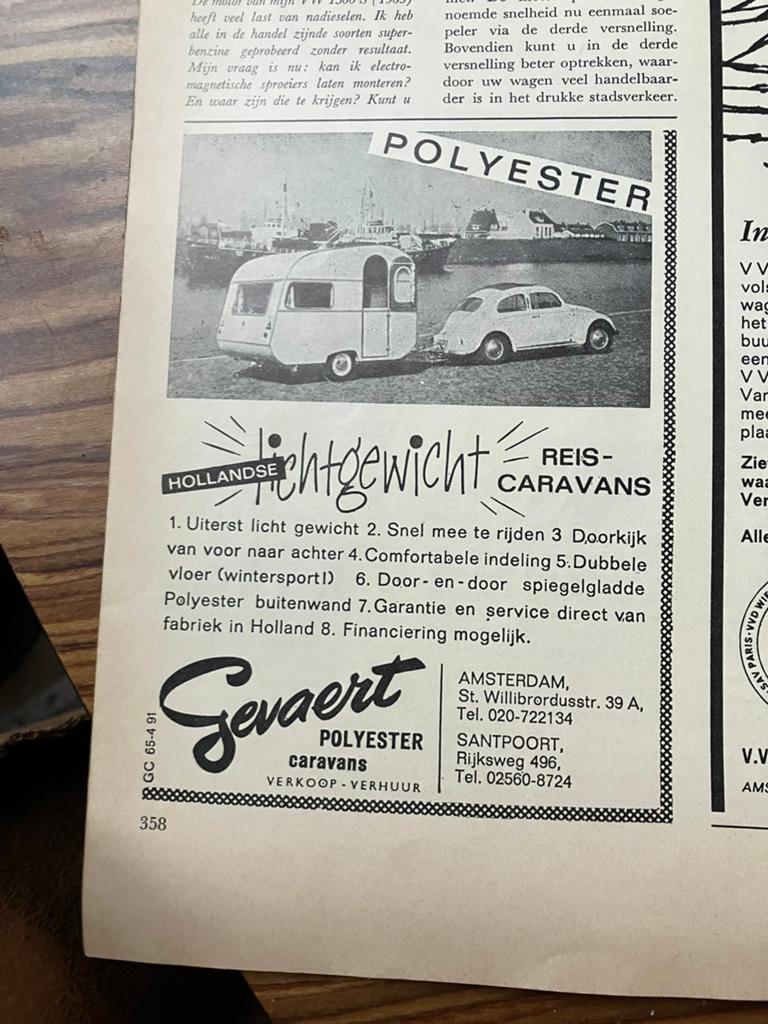 Advertentie Gevaert caravans volkswagen kever, Ophalen of Verzenden, 1960 tot 1980, Knipsel(s)