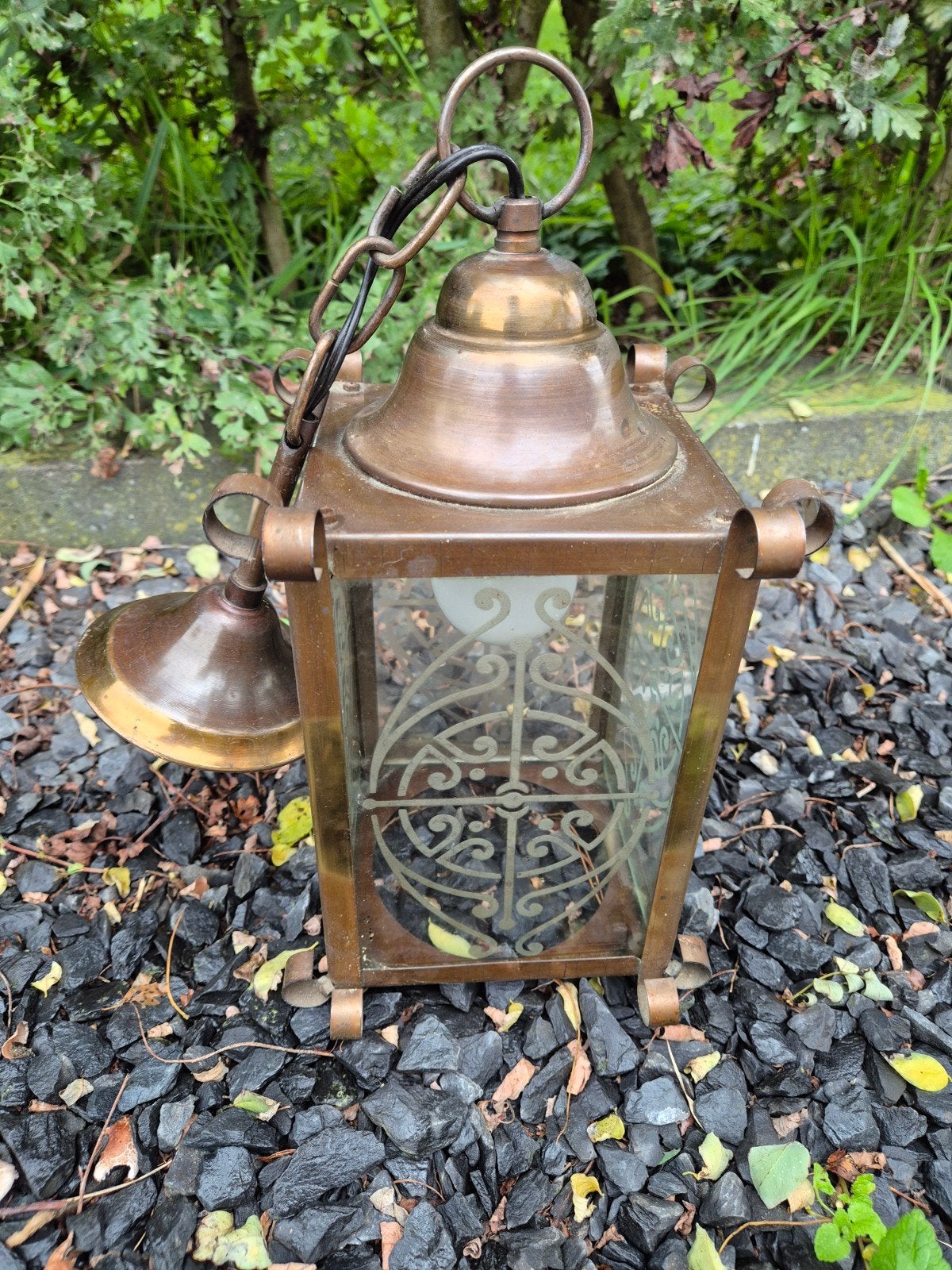 Antieke koperen hallamp art deco, Antiek en Kunst, Ophalen