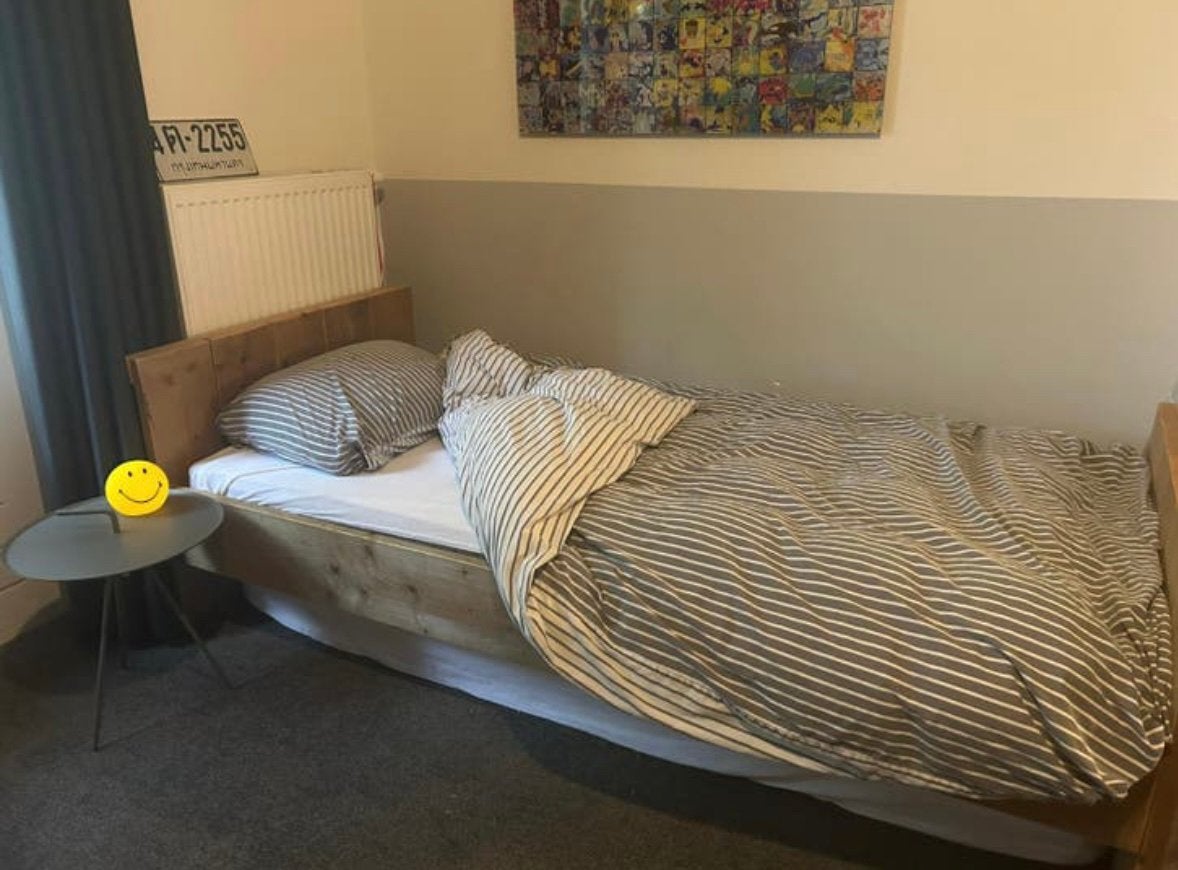SteigerHouten 1persoonsbed met lattenbodem van saartje prum, Ophalen, 90 cm, Eenpersoons, Bruin