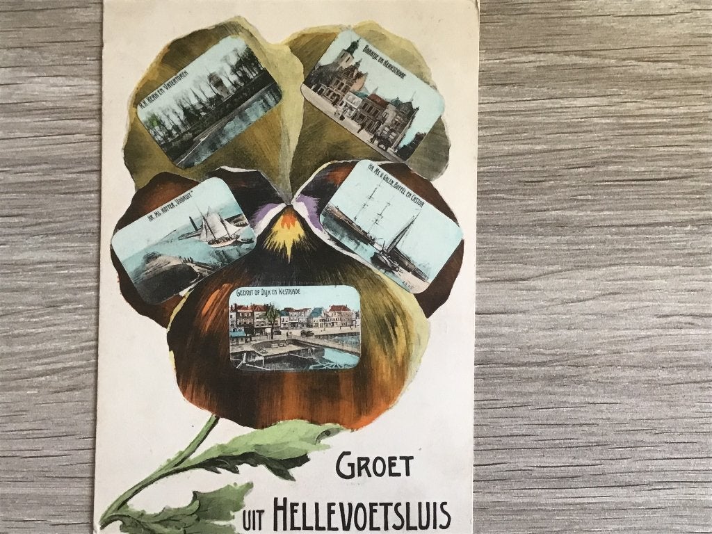 Oude ansichtkaart Groet uit Hellevoetsluis 1909, Ophalen of Verzenden, Voor 1920, Gelopen, Zuid-Holland