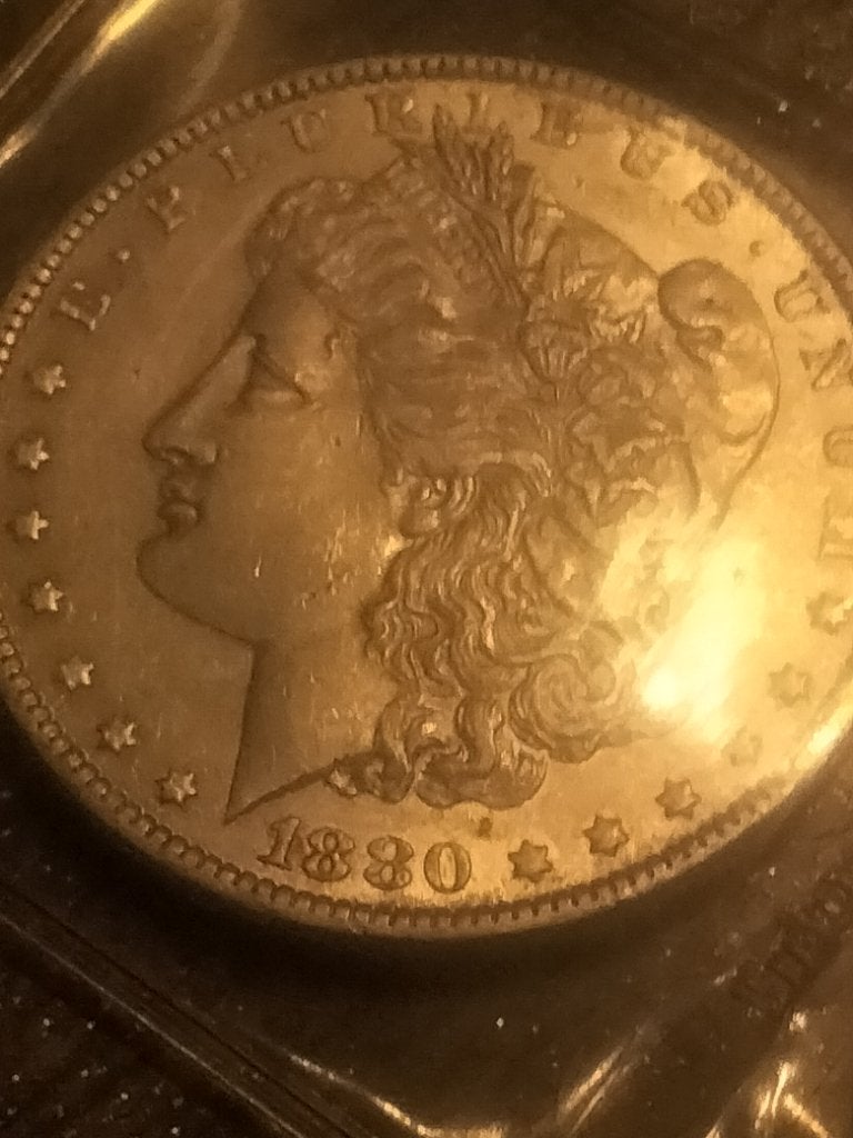 1880-0 Morgan Dollar - Zilveren munt in munthouder, Postzegels en Munten, Munten | Amerika, Ophalen of Verzenden, Noord-Amerika