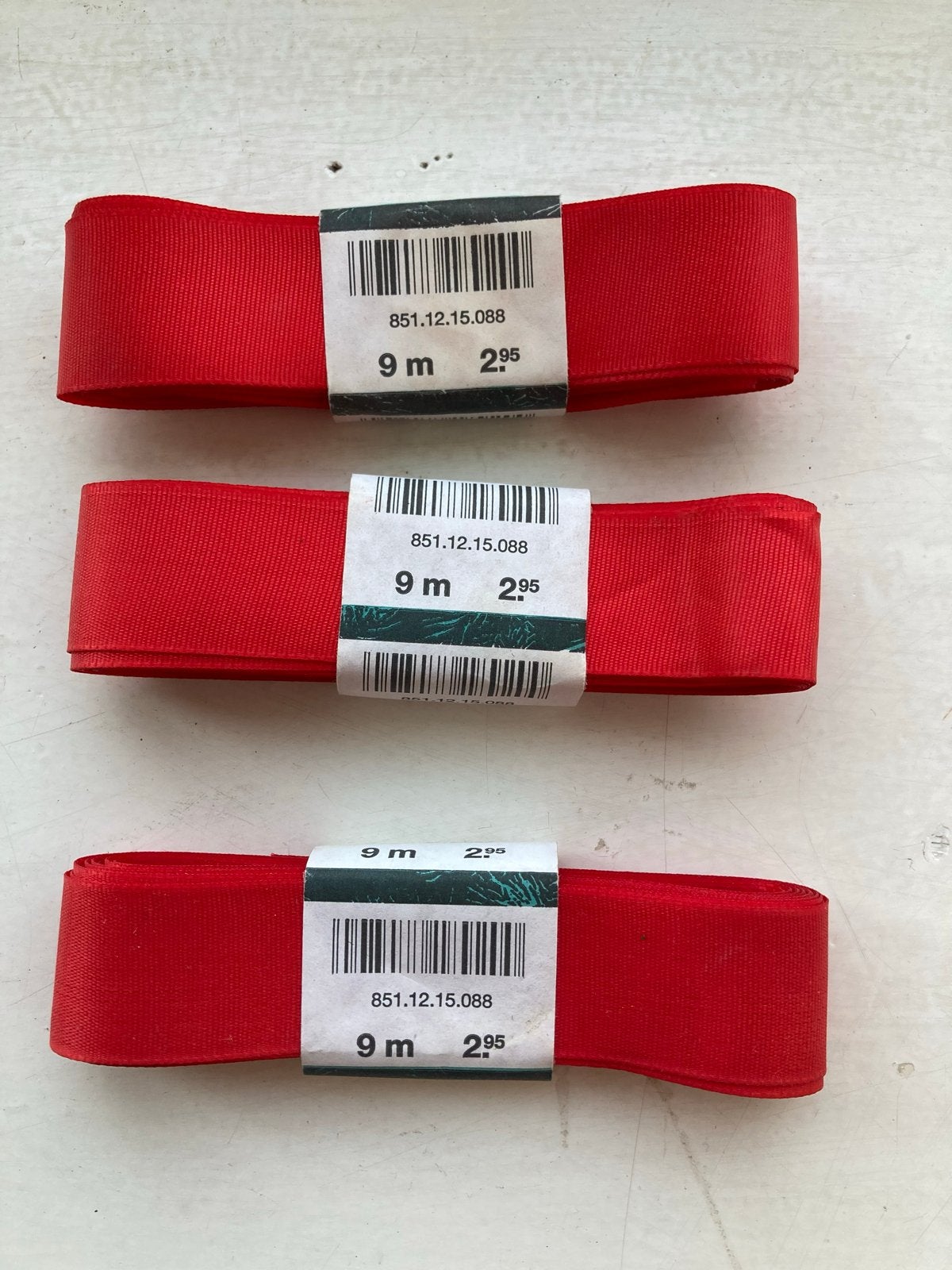 Rood lint - 3 rollen van 9 meter, Ophalen of Verzenden, Nieuw, Lint, Band of Elastiek