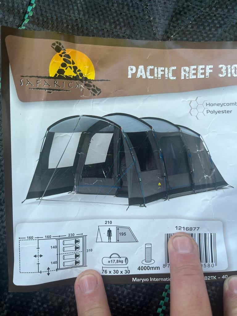 Safarica Pacific Reef 310 tunneltent - Ruime gezinstent, Caravans en Kamperen, Ophalen of Verzenden, Gebruikt, Tot en met 3