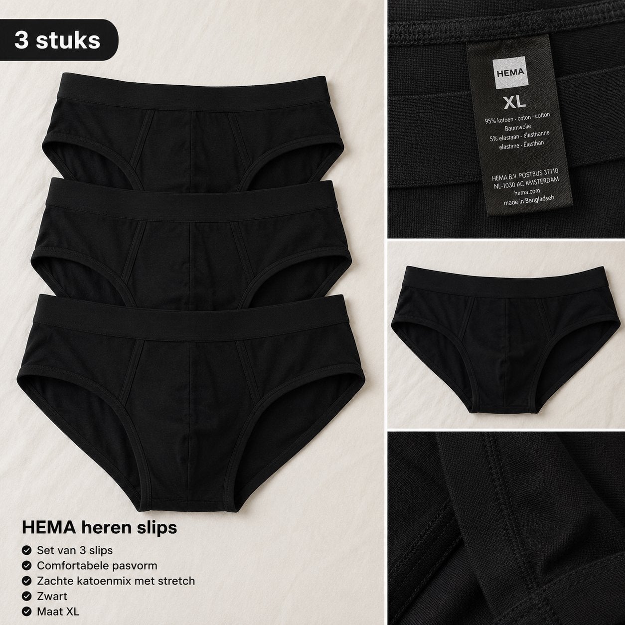 Hema herenslips - 3 stuks, zwart, XL, nieuw, Kleding | Heren, Ondergoed, Verzenden, Zwart, Slip