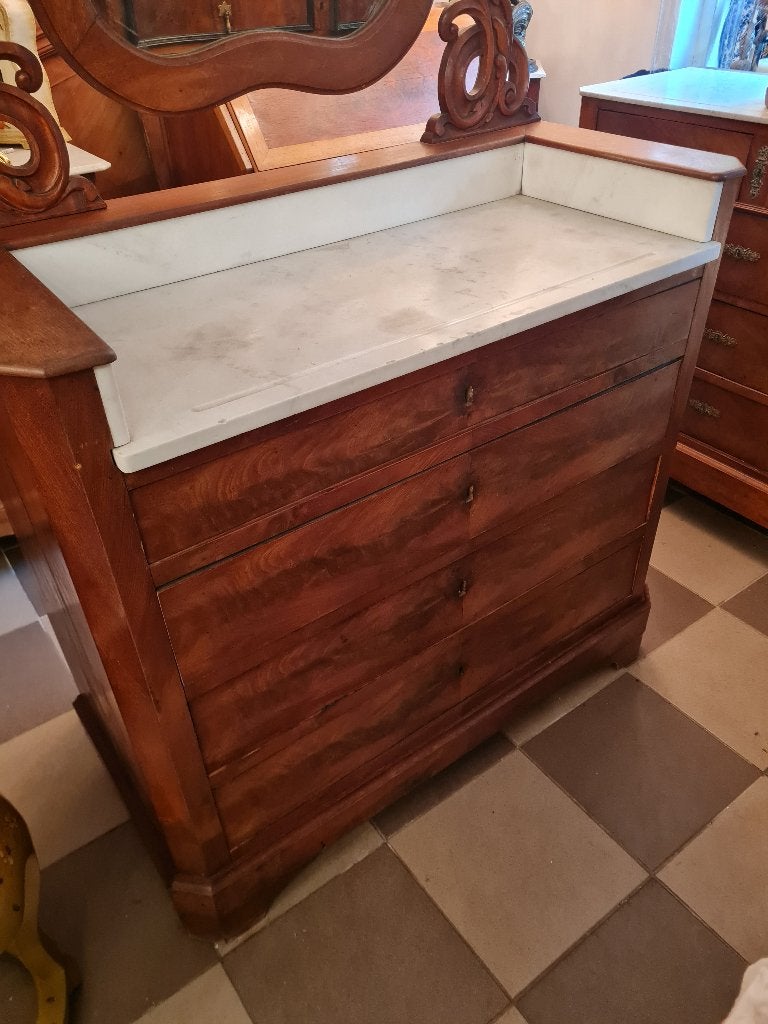 Antieke commode, ladekast met spiegel en marmer, Ophalen