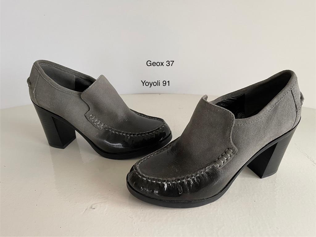 91) Geox 37 grijs en zwart mooie design pumps met blokhak, Kleding | Dames, Schoenen, Pumps, Zwart, Ophalen of Verzenden, Zo goed als nieuw