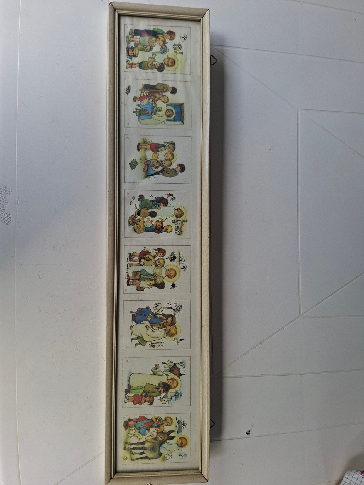 Vintage ingelijste kinderprenten - Jezus met kinderen, Antiek en Kunst, Ophalen of Verzenden