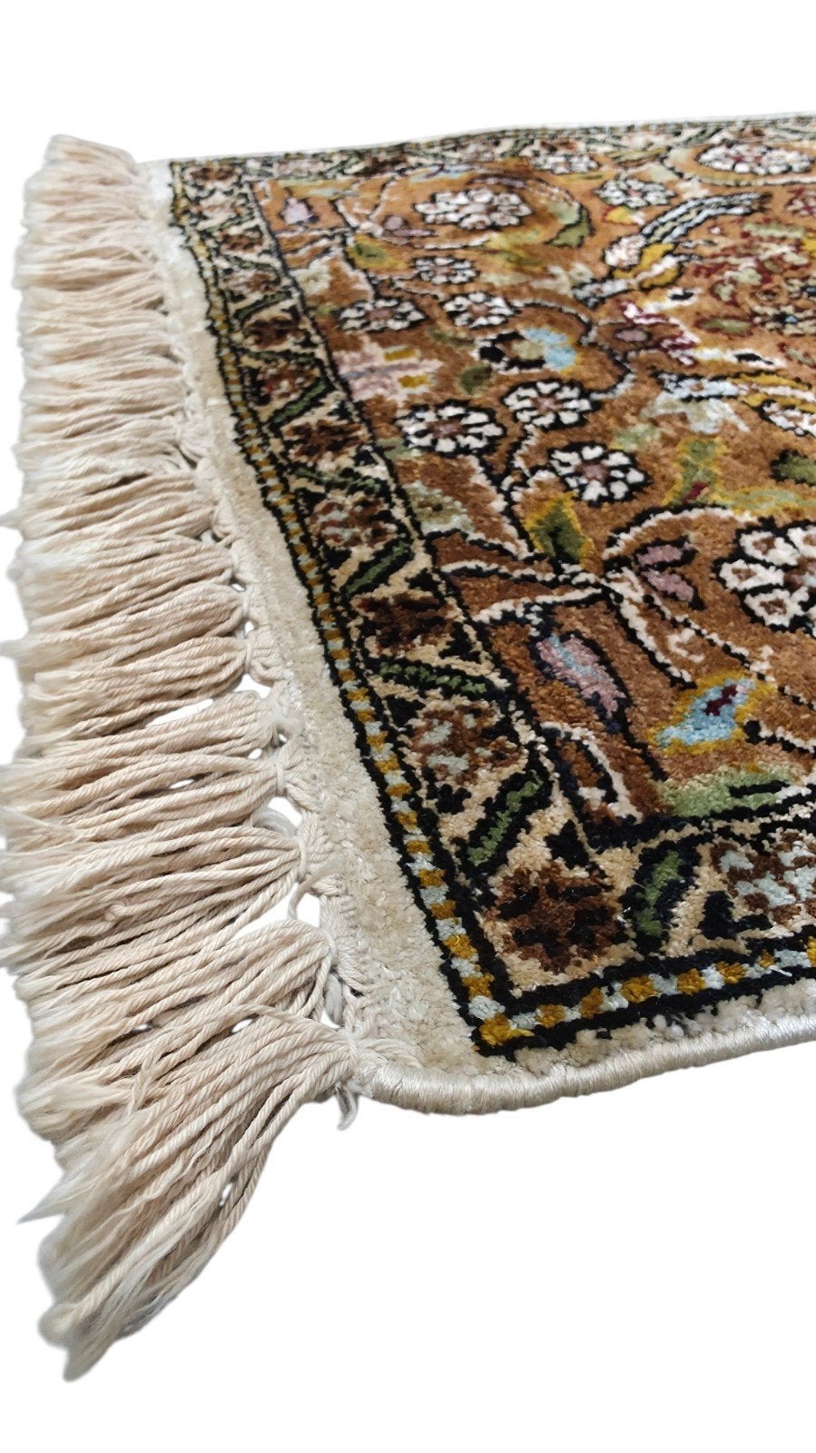 Handgeknoopt oriental zijde Kashmir tapijt mini 39x39cm, Oosters, Vintage, Handgeknoopt, Minder dan 50 cm, Minder dan 50 cm, Ophalen of Verzenden
