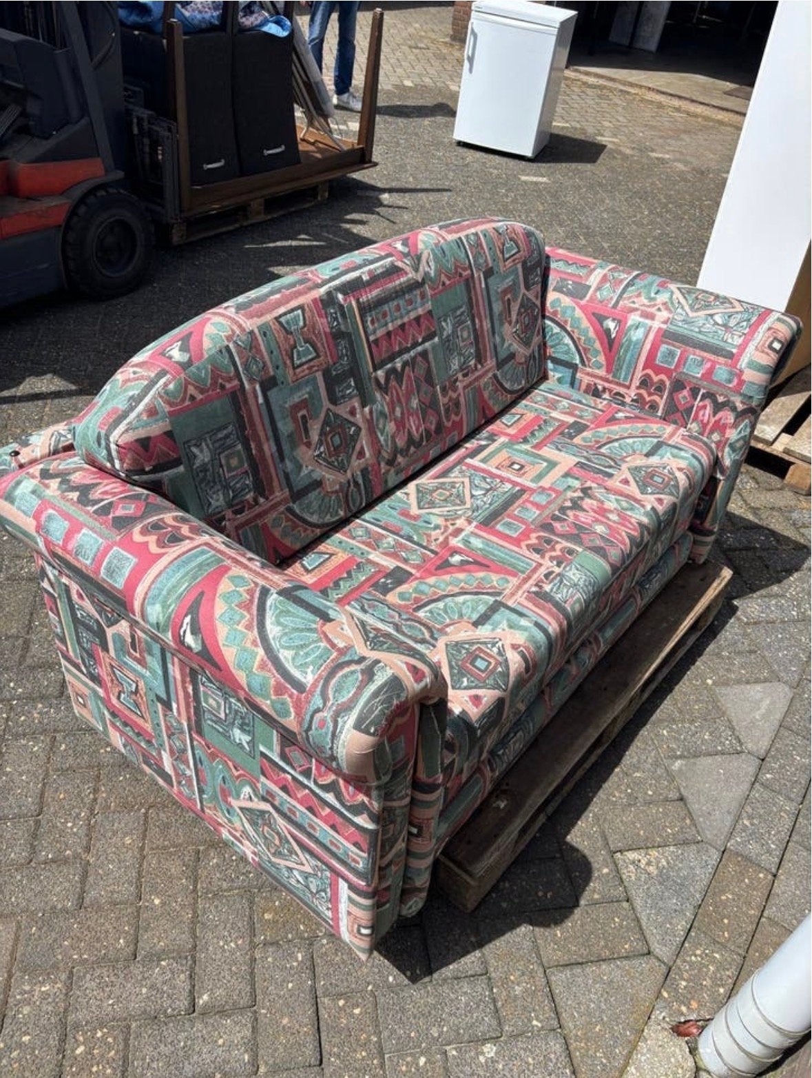 Vintage slaapbank, Ophalen, Gebruikt, Tweepersoons, Meerkleurig