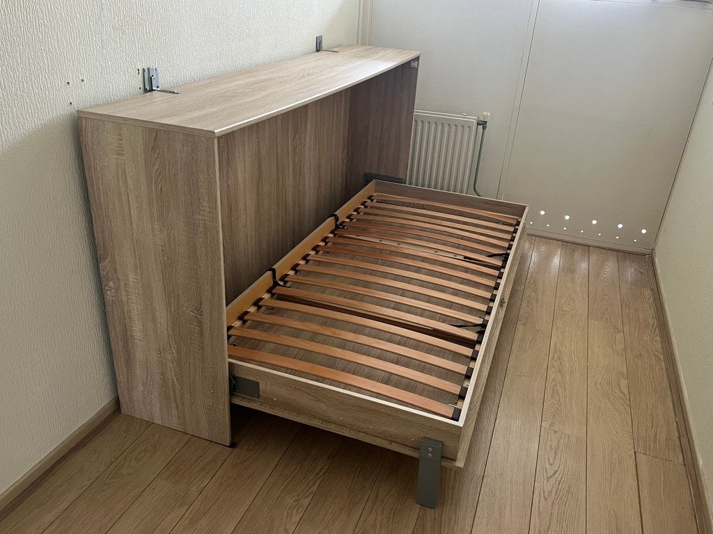 Wimex verticaal opklapbed 140x200 eikenlook | 2024, Huis en Inrichting, Ophalen, Eenpersoons, Meerkleurig, 140 cm