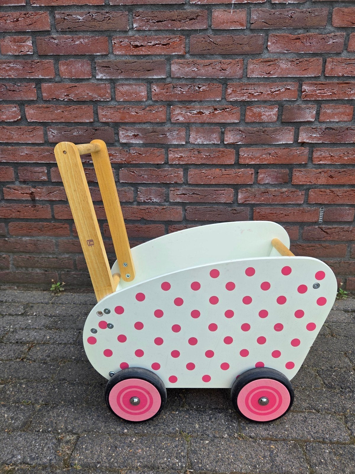 Houten loopwagen met roze stippen, Ophalen, Zo goed als nieuw, Overige typen, Met wieltjes