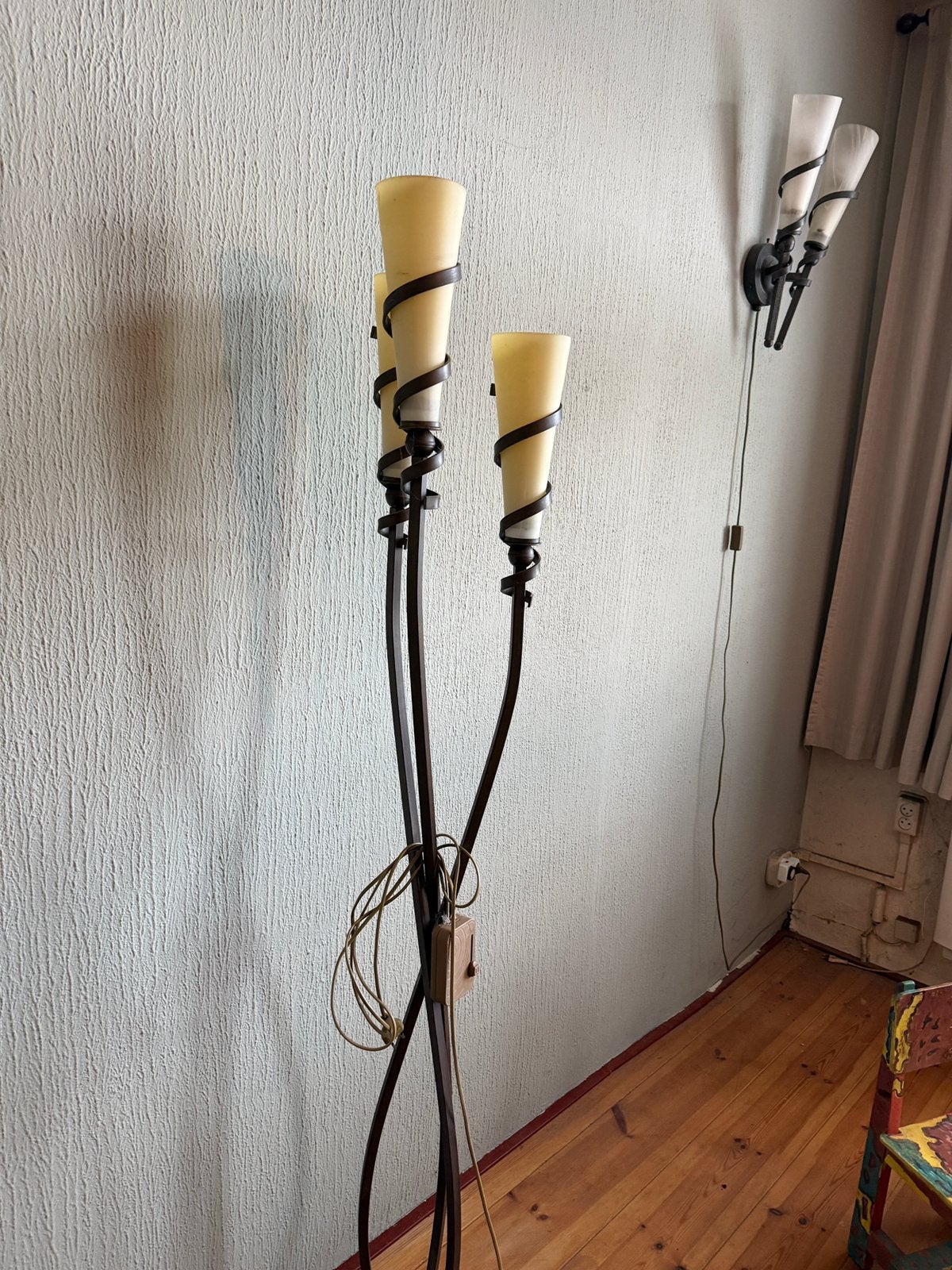 Stalamp en bijpassende wandlamp, Ophalen, Gebruikt, Glas, 150 tot 200 cm