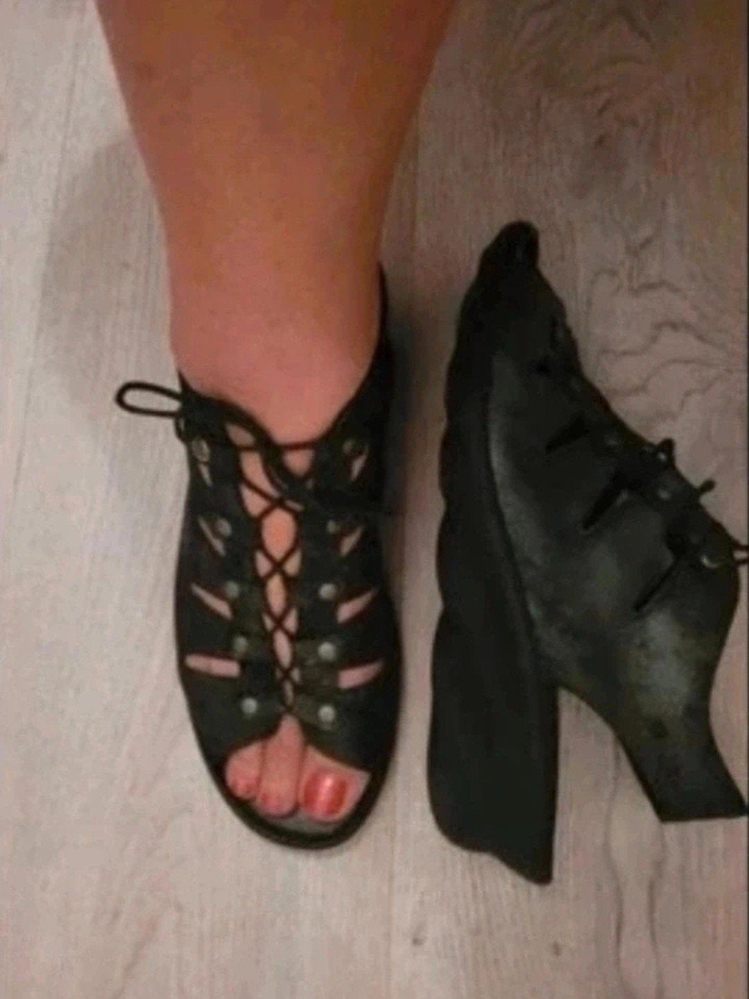 Zwarte sandalen met veters, sleehak, maat 41, Wolky, Zwart, Gedragen, Sandalen of Muiltjes