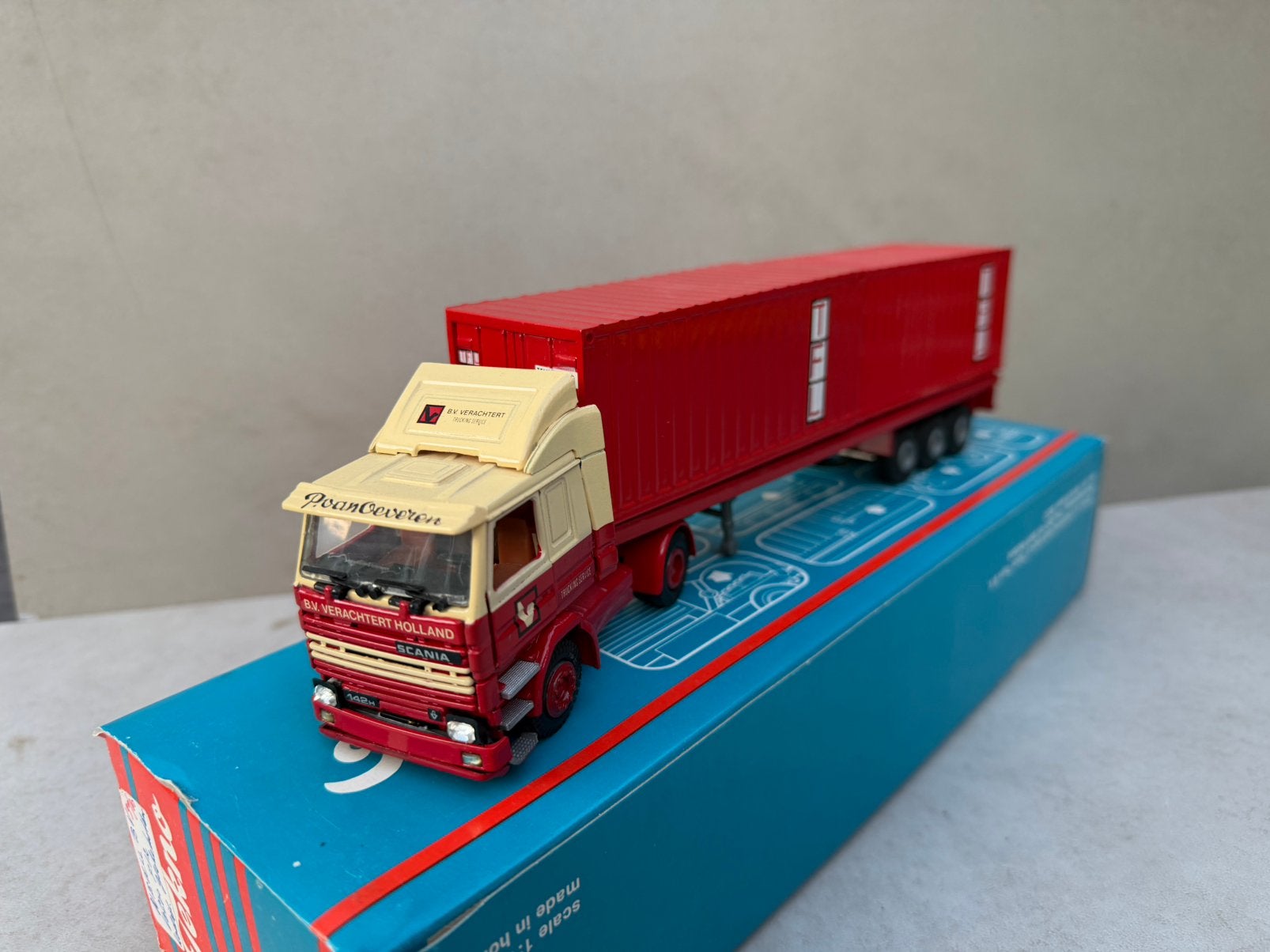/50 tekno Scania 142 tal container trailer va-1, Ophalen of Verzenden, Zo goed als nieuw, Bus of Vrachtwagen, Tekno