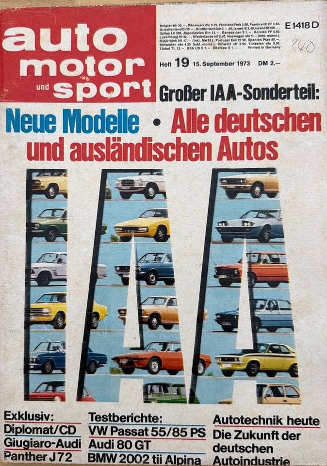 Auto motor und sport 1973 19: Audi/VW/BMW/Bitter/Renault, Ophalen of Verzenden