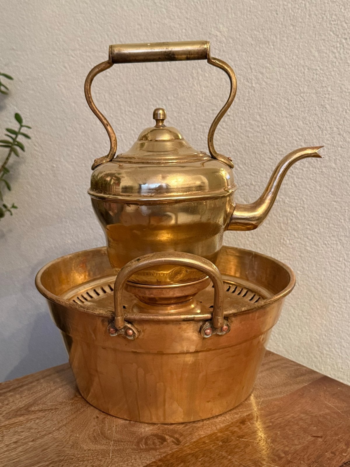 Antieke Koperen Theepot met Rechaud - Marque Déposée, Ophalen of Verzenden, Koper