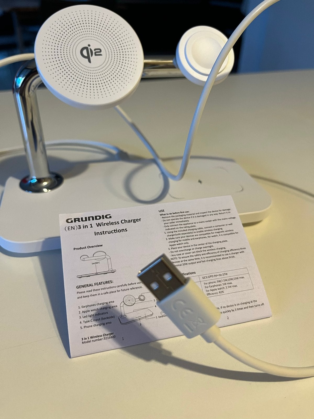 Grundig 3-in-1 Draadloze Oplader 15W Wit, Telecommunicatie, Mobiele telefoons | Telefoon-opladers, Ophalen of Verzenden, Nieuw