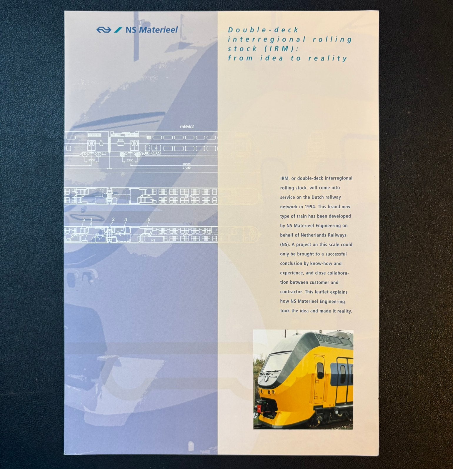 Brochure NS ‘Double-deck interregional IRM’ (1994), Ophalen of Verzenden, Zo goed als nieuw, Trein, Boek of Tijdschrift