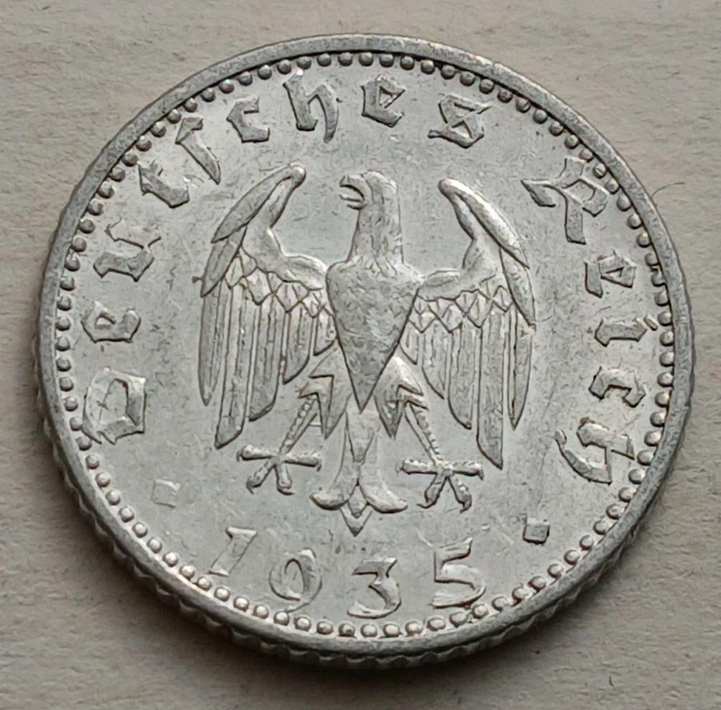50 Reichspfennig 1935D Nazi Duitsland Oude Munt Derde Rijk, Verzamelen, Ophalen of Verzenden
