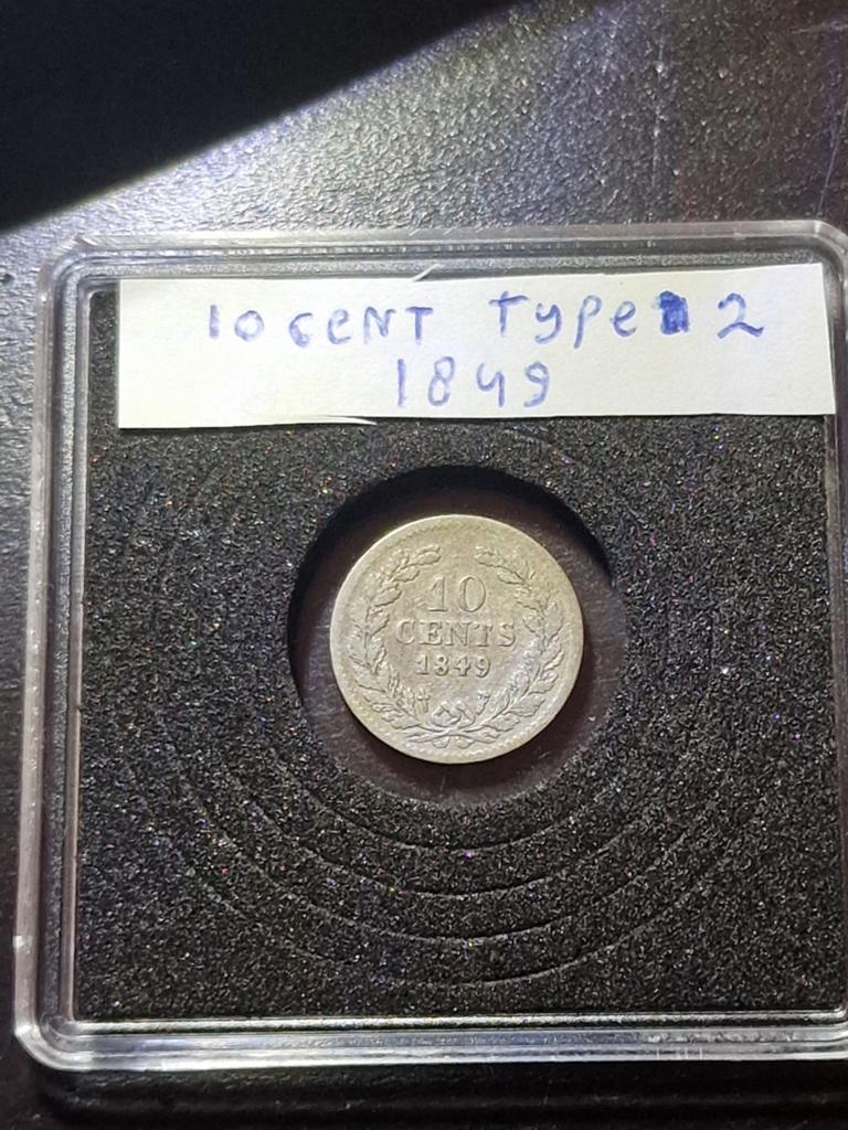 Zilveren 10 cent 1849 zonder punt, Zilver, Ophalen of Verzenden, 10 cent, Losse munt