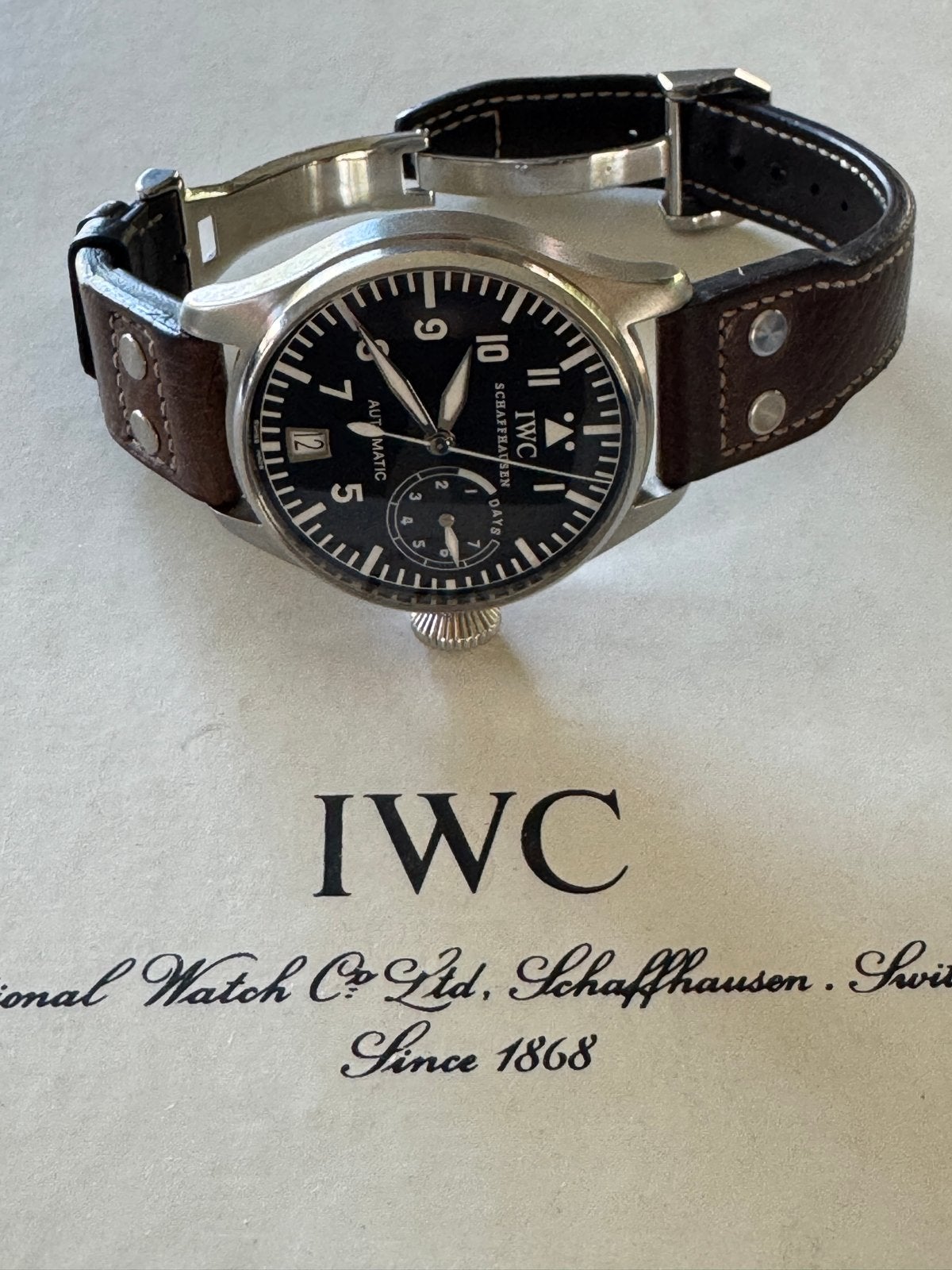IWC big  Pilot 5002 Gangreserve 7 Dagen, Overige merken, Leer, Staal, Polshorloge