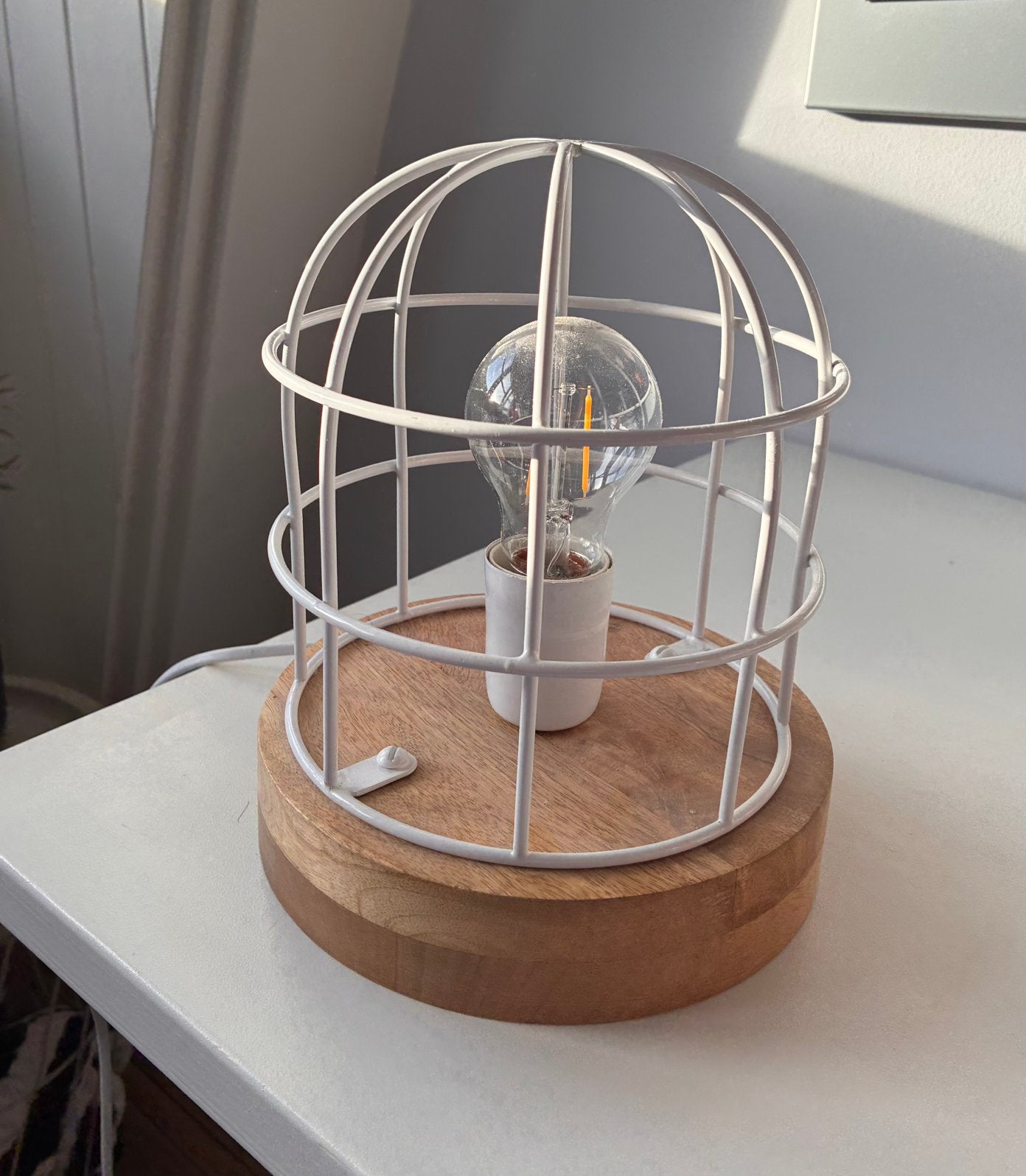 Lamp wit metaal met hout, Wit, Ophalen of Verzenden, Zo goed als nieuw, Hout