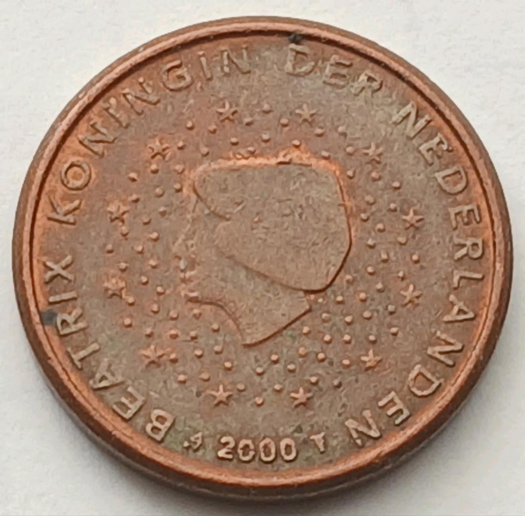 1 Eurocent 2000 Nederland Euro Munt Misslag Stempelbreuk, Ophalen of Verzenden, Koningin Beatrix, 1 cent