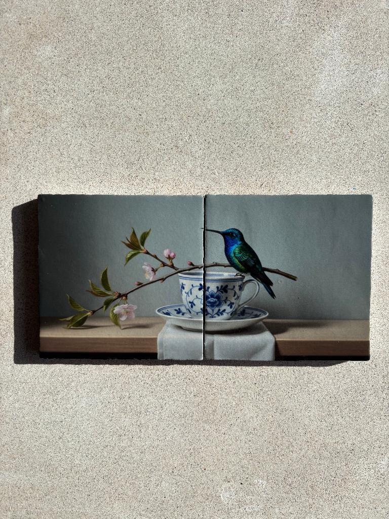 Tegels Colibri & Bloesem, Eigen ontwerp, Verzenden, 20 cm, Steen/keramiek