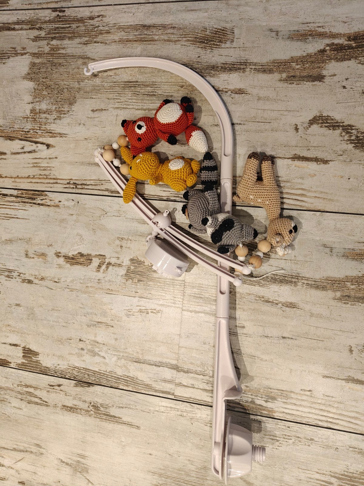 Baby mobiel met gehaakte bosdieren, Ophalen of Verzenden, Gebruikt