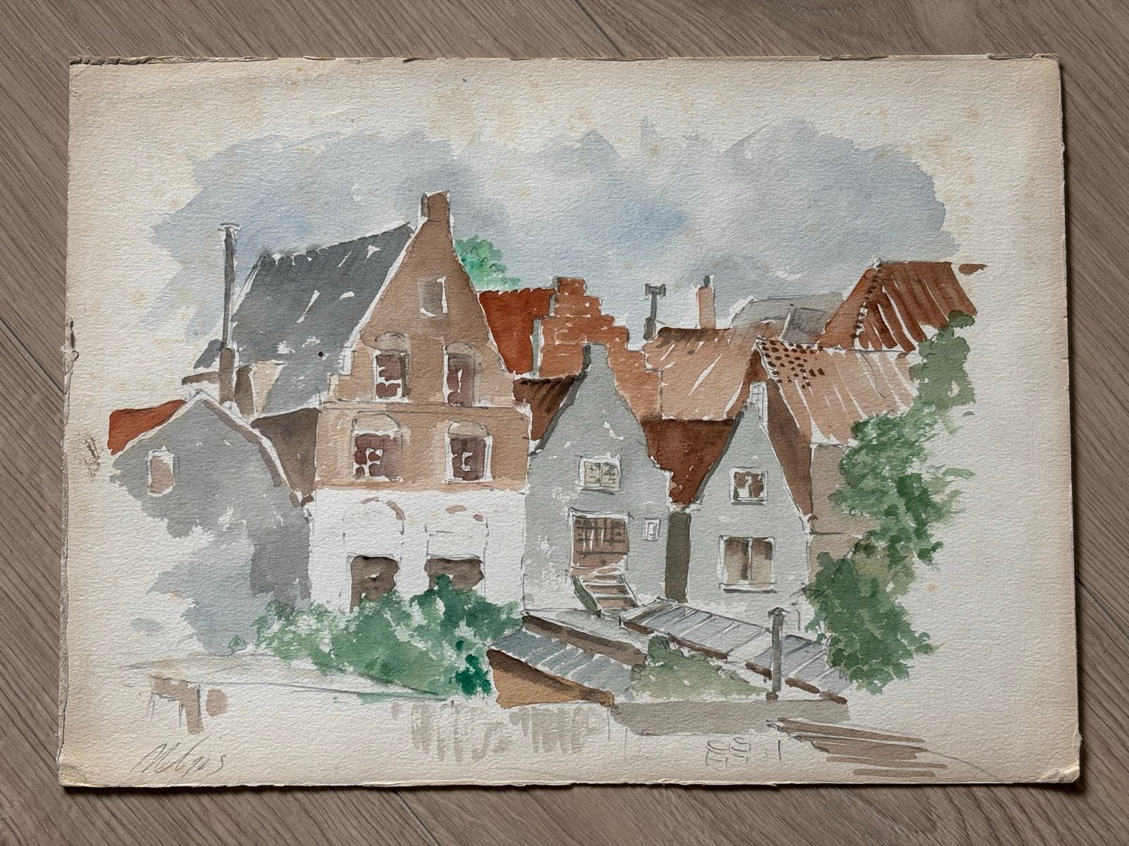 Aquarel - Melgers?, Oude Huizen, Antiek en Kunst, Kunst | Schilderijen | Klassiek, Ophalen of Verzenden